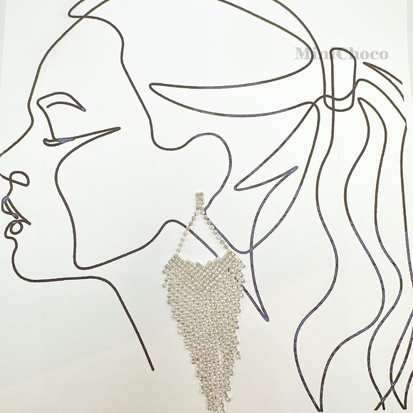 Diamond Shape Forever Fringe Rhinestone Earrings(Silver Tone) - Picture 6 of 7
